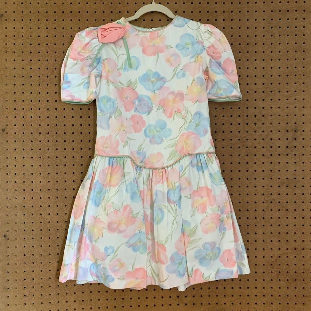 Sylvia Whyte Neiman Marcus Dress 10 Floral Vintage Pastel Puff Sleeve Cottage